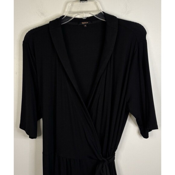 QUINCE Tencel Jersey Midi True Wrap Dress Women XL Black Short Sleeve Minimal - Picture 5 of 12
